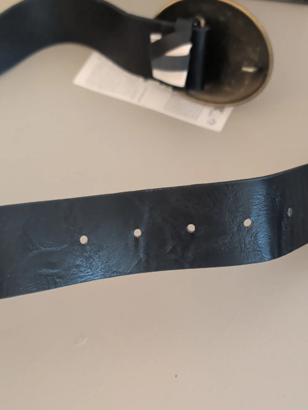 Zara Women's Black Leather Belt with Ornate Antique Brass Oval Buckle